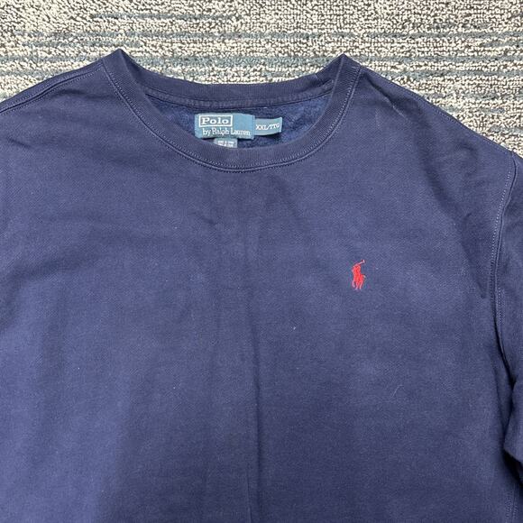 Polo Ralph Lauren Crew Neck/ Vintage Sweatshirt Sweater Fleece Navy Red Pony XXL - Picture 2 of 9